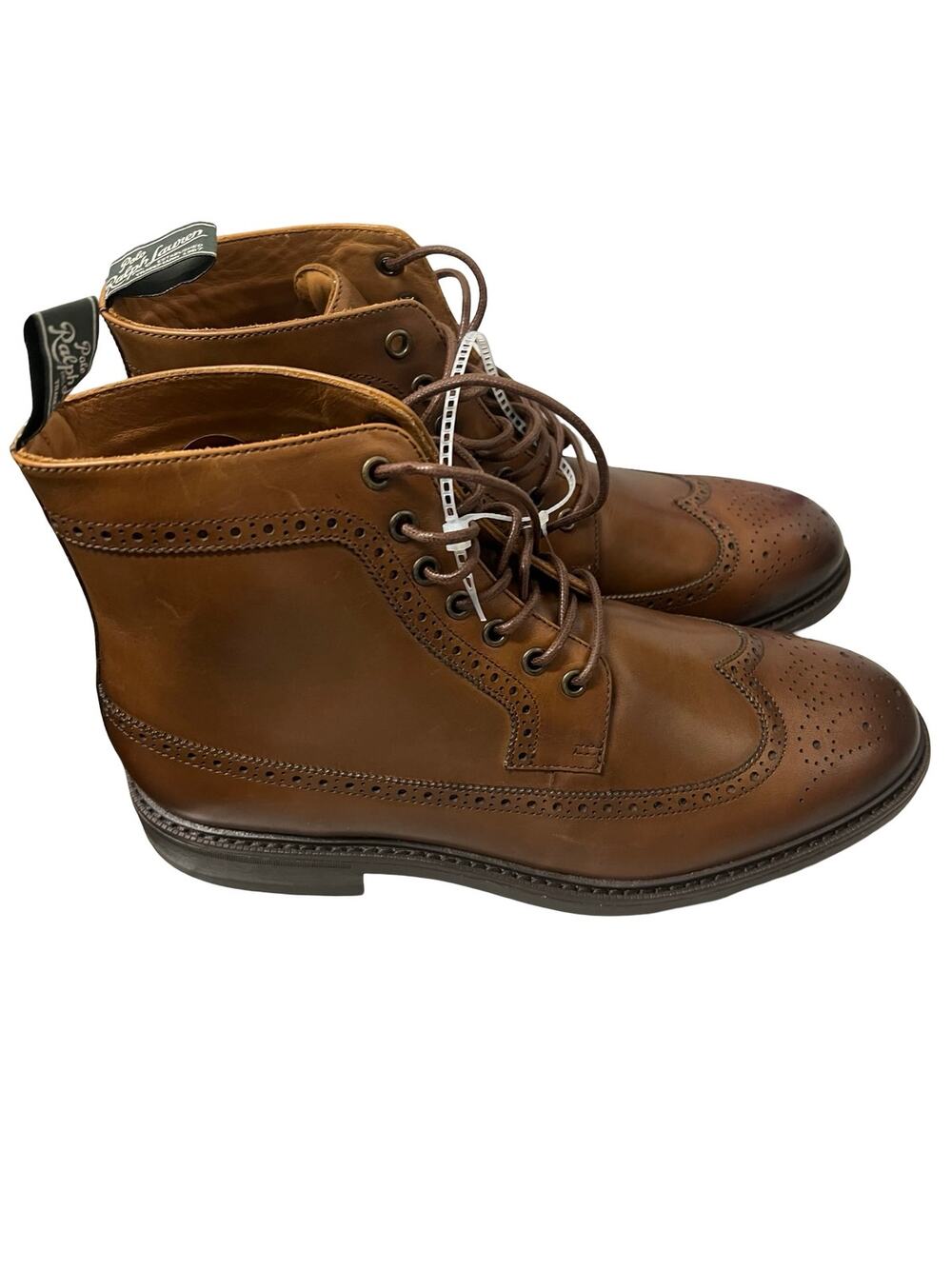 Polo Ralph Lauren Asher Wingtip Boots Mens 8 Brown Leather Brogue Dress